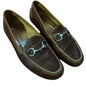 MARTIN DINGMAN Brown Leather Loafers with Silver Detailing SIZE 11.5